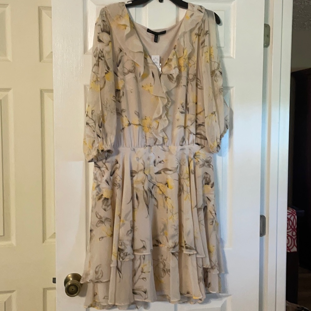 WHBM ruffle dress in “Pearl dust”